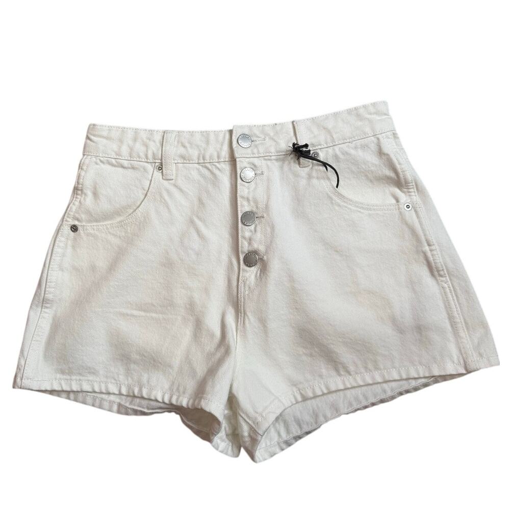 Rolla's Dusters High Rise Slim High Waisted White Denim Button Fly Shorts NWT - Picture 2 of 12